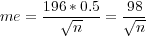       196*0.5-  98- me  =   √n--  = √n-  